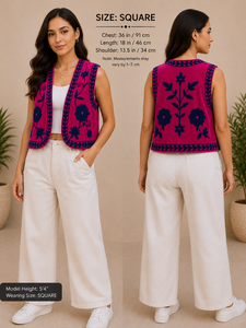 Nueva llegada: Chaleco vintage de terciopelo bordado floral estilo Suzani Kantha, chaqueta corta india para mujer con logo frontal y cuello en V. - Product Image 5