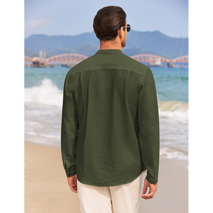 Camisa Guayabera Henley de Lino y Algodón para Hombre, Manga Larga - Product Image 3