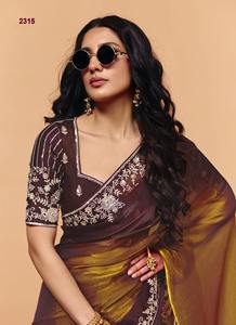 Hermoso Sari de Seda Ligero con Tacto Cómodo y Diseño Étnico para Uso Diario en la Oficina a los Mejores Precios - Product Image 3