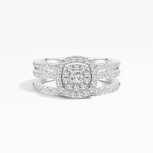 Anillo de eternidad clásico para mujer con moissanita de 0.88ctw de triple engaste, hecho a mano, chapado en rodio, engaste de puntas, 10K 14K 18K, venta al por mayor - Product Image 1