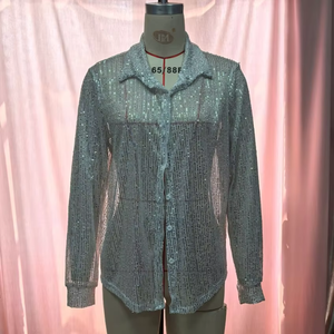 Camisa de lentejuelas brillantes para mujer, con botones, manga larga, blusa extragrande con brillo para fiesta, club, noche de fiesta - Product Image 3