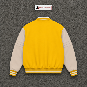 PREMIUM YELLOW LETTERMAN VARSITY <b>JACKET</b> FOR <b>MEN</b> With Beige Sleeves And <b>White</b> Trim Casual Autumn Wear STYLISH COLLEGE DAILY WEAR - Product Image 6