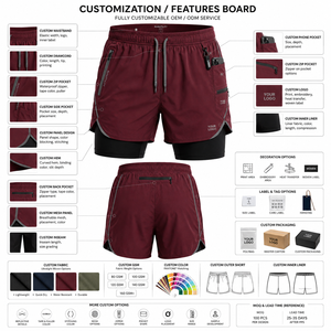 Shorts de sport 2 en 1 pour hommes |   Vêtement de sport d'été respirant avec coque extérieure et collants de compression intérieurs, personnalisation de la marque disponible - Product Image 5