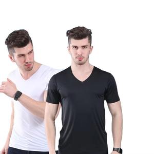 T-shirt uni à manches courtes pour homme, col en V profond, léger, extensible, de haute qualité, pour l'été - Product Image 1