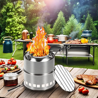 Barbecue au charbon de bois pliable en acier inoxydable pour l'extérieur, cuisinière de pique-nique, ustensiles de cuisine de camping avec couvercle de grill, vente en gros disponible