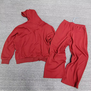 Survêtement à capuche rouge, manches longues, fermeture éclair sur le devant, couleur unie, vêtement décontracté, 100% coton, respirant, poids moyen, style automne pour adulte - Product Image 2