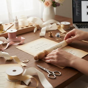 Ensemble de tiges de défilement en bois faites à la main avec embouts en bois de rose | Bâtons décoratifs pour invitations enroulées pour événements et messages d'occasions spéciales - Product Image 3