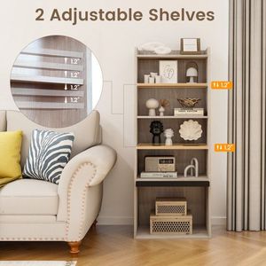 Estantería de 6 Niveles con Forma de Escalera, con 2 Estantes Ajustables y Puerta Abatible, para Oficina en Casa o Biblioteca - Product Image 6