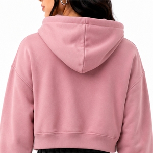 Custom Women <b>Cropped</b> Hoodie Flame Sleeve Cotton Fleece <b>Zip</b>-<b>Up</b> Embossed Letter Front Hooded Sweatshirt Comfort Wear For Women - Product Image 5