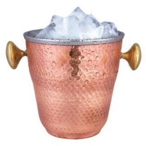 Handmade Copper Ice Bucket Round Vintage Design Metal Beverage <b>Cooler</b> with Brass Handles Party Use Beer Wine Bottle - Product Image 1
