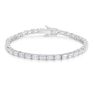 Pulsera de tenis de diamantes cultivados en laboratorio de 9.1 CT, corte esmeralda, engaste de orientación este-oeste, oro blanco de 10K, certificado IGI, chapado en rodio, lujo - Product Image 1