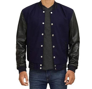 Veste de sport en laine pour homme de qualité supérieure avec manches en cuir, taille personnalisée, logo sur le devant, veste de sport d'hiver - Product Image 1