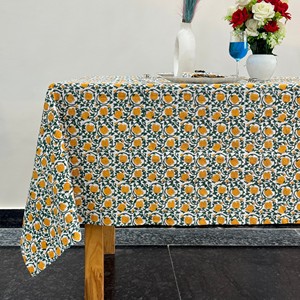 Printed Cotton Linen <b>Tablecloth</b> <b>Green</b> Yellow Plant Pattern Classic Style Washable Home Use Rectangle Cover - Product Image 1