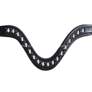 Banda de cejas de caballo con forma de onda acolchada negra en tamaños de mazorca completos con cadena de cristal negro y transparente alterna Fabricante Mayorista - Product Image 1