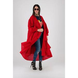 Vestido Cárdigan Largo Rojo para Mujer, Ecológico, Lavable, con Frente Abierto, Estilo Kaftán, Holgado, Informal, con Cintura Natural - Product Image 2