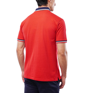 Mens Red Polo <b>Shirt</b> with Stylish Contrast <b>Collar</b> Cotton Comfortable Short Sleeve <b>T</b>-<b>Shirt</b> Casual Wear Solid Color Polo Top - Product Image 2