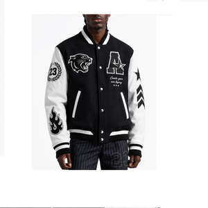 OEM Men's Vintage Varsity <b>Jacket</b> Custom 3D Embroidered <b>Winter</b> Woolen Nonwoven Stand Collar Windproof Breathable Eco-Friendly - Product Image 1