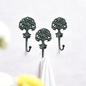 Tree of Life Cast Iron Wall Mounted Key Hooks Decorative Key Holder Rack Vintage Green Finish Entryway Organizer - Product Image 5