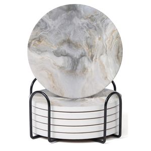 Ensemble de dessous-de-verre en marbre à finition lisse écologique, durables, lavables, en pierre naturelle, tapis et coussinets de table - Product Image 1