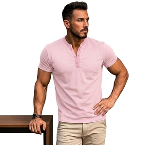 Premium Casual V-neck Henley T-<b>Shirt</b> for Men Soft Cotton Short Sleeve Button Front Eco-Friendly Comfortable Fashion Streetwear - Product Image 2