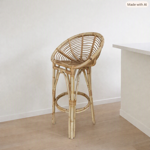 Tabouret de bar moderne en bambou antique avec accoudoirs fixes et repose-pieds, empilable, pour la maison, les bars, les cafés et les centres commerciaux - Product Image 1