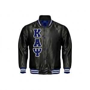 Kapa Alpha Psi Satin Varsity Jacket Blue <b>Red</b> Embroidered Letters Full Sleeve Turn-down Collar - Product Image 3