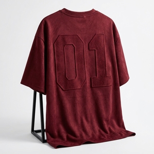 SUQAINA FASHION GARMENTS Camiseta de Hombre, Corte Regular, Color Granate, Manga Corta, Cuello Redondo, Estilo Urbano, Tejido con Relieve, 100% Algodón - Product Image 5