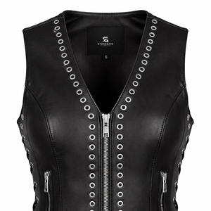 Women <b>Leather</b> <b>Biker</b> Waistcoat Motorcycle Style Slim Fit Sleeveless Vintage <b>Vest</b> V Neck Outerwear Windproof Casual Streetwear - Product Image 5
