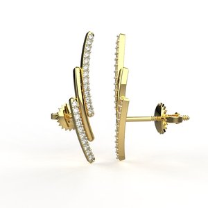 Geometric Diamond Stud <b>Earrings</b> Yellow Gold Plated Round Brilliant Cut Channel Setting Women's Minimalist <b>Fine</b> Jewelry - Product Image 3