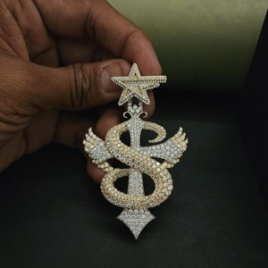 Iced Out Sterling <b>Silver</b> Rhodium Plated Moissanite 'S' Cross Pendant Luxury Snake Style Hip Hop Necklace - Product Image 1