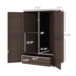 Mobiletto porta asciugamani da piscina in rattan con ripiano rimovibile e cassetto, marrone misto, per esterni - Product Image 3