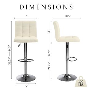 เก้าอี้บาร์ทรงสี่เหลี่ยมสีขาว 2 ตัว พร้อมพนักพิงและที่วางเท้า 1 ชุด (2 ตัว) - Product Image 2