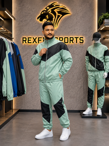 REXFIT SPORTS 2026 Ensemble de survêtement personnalisé pour homme en nylon vert menthe, veste zippée à manches courtes et short, léger, deux pièces, vêtements de sport - Product Image 3