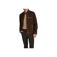 Chaqueta de Cuero Leathertex para Hombre, Hecha a Mano, de Gamuza de Oveja Color Chocolate, Estilo Café Racer, Edición Clásica Minimalista, Talla Grande para Verano