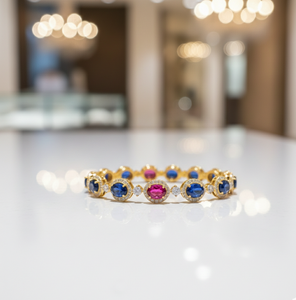 กำไลข้อมือหินหลายเม็ดขนาด 2.6 นิ้ว รูปไข่ ประดับเพชร CZ เงินแท้ 925 ชุบทอง 18K เหมาะสำหรับงานแต่งงานและงานปาร์ตี้ - Product Image 3