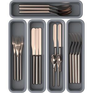 Set da 5 Organizzatori per Cassetti da Cucina Fai-da-Te, Combinabili Liberamente, Organizzatore per Utensili in Silicone Argento Resistente all'Umidità - Product Image 1
