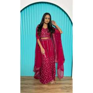 Beaux vêtements indiens et pakistanais haut bas Koti avec miroir en feuille et fil de travail - Product Image 5