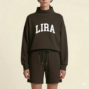 Conjunto de Dos Piezas para Mujer, Elegante, de Invierno, con Cuello Alto y Pantalones Cortos por Encima de la Rodilla, Diseño Sólido, Tela de Felpa Premium, Comodidad Diaria - Product Image 1