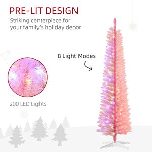 6 'Prelit sottile albero di natale artificiale con luci colorate a LED rami di superficie rosa - Product Image 6