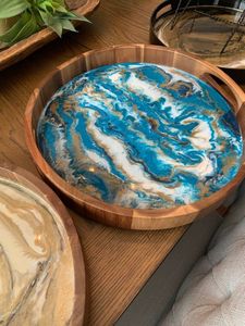 Modern Round Wood <b>Disposable</b> <b>Plates</b> with Gray Pattern Design Eco-Friendly & with Tray for Party Use - Product Image 3