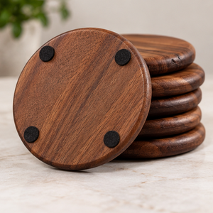 Juego de posavasos de madera redondo estándar de latón AK de 5 posavasos atractivos a precio mayorista para decoración de mesa/artículo de utensilios de cocina - Product Image 4