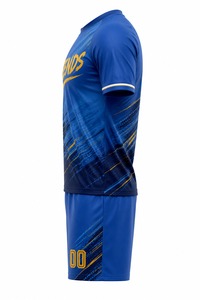 Ensemble maillot et short de football, impression sublimée, anti-transpiration, unisexe adulte, bleu jaune, uniforme d'équipe - Product Image 5