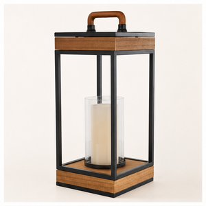 Modern Wood & Metal Candle <b>Lantern</b> <b>Large</b> Decorative Pillar Holder with Hurricane Glass for Tabletop Centerpiece & Outdoor Decor - Product Image 3