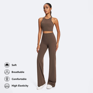 <b>Flared</b> Leg 2 Piece Yoga Set featuring Racerback Crop Top and High Waist Butt Scrunch Pants Gym Fitness Activewear Sets for Women - Product Image 6