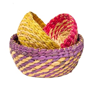 ชุดตะกร้าผักตบชวาทรงกลมแบบธรรมชาติเป็นมิตรกับสิ่งแวดล้อมชุดละ3ชิ้นสำหรับตกแต่งบ้านขายส่งเวียดนาม - Product Image 1