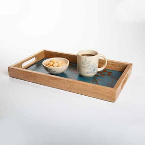 Premium Handcrafted Modern Wood Rectangle <b>Tray</b> Geometric Unique <b>Plant</b> Enamel Work Serving Table Decor Ramadan Craft India - Product Image 4