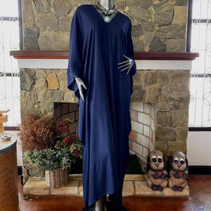 Robe caftan en rayonne teinte à la main bleu profond, grande taille, style bohème, coupe décontractée et fluide, pour femme - Product Image 1