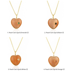 Collar con Colgante de Corazón, Ojo de Gato Color Durazno con Circonita Cúbica, Colgante de Latón Chapado en Oro, Estilo Minimalista, Cadena de Cable, Joyería Unisex - Product Image 1