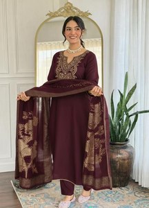 Launching New Designer Party Wear Look Pur Heavy Slub Cotton Embroidery Work <b>Top</b> & Bottom With Dupatta set - Product Image 2