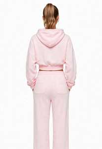 Women's Eco-friendly Autumn <b>Pink</b> 2-in-1 Tracksuit Set Hooded Cropped <b>Sweatshirt</b> and Long Pants with Front Logo Casual - Product Image 6